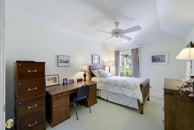 218 El Brillo Way, Palm Beach, FL 33480 - bedroom featuring light colored carpet, a ceiling fan, a desk, and lofted ceiling