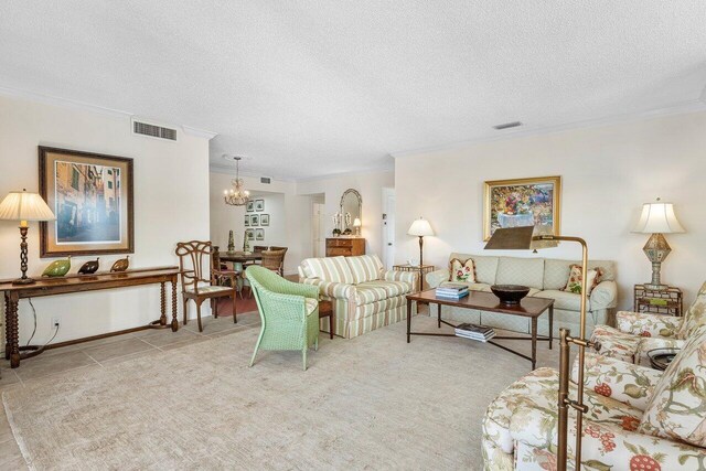 5900 Old Ocean Blvd Unit C6, Ocean Ridge, FL 33435 - living area with a chandelier, crown molding, and a textured ceiling