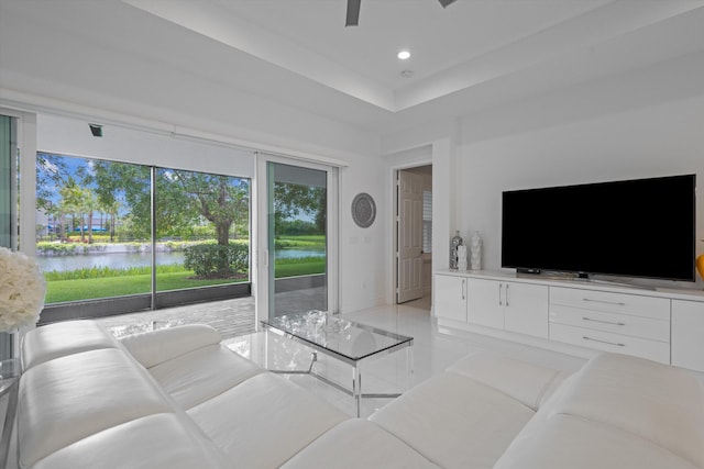 12582 Copper Mountain Pass, Boynton Beach, FL 33473 - living area featuring ceiling fan, light tile patterned floors, recessed lighting, and baseboards