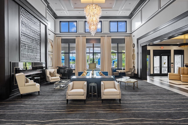 12582 Copper Mountain Pass, Boynton Beach, FL 33473 - lobby featuring a high ceiling, ornamental molding, and coffered ceiling