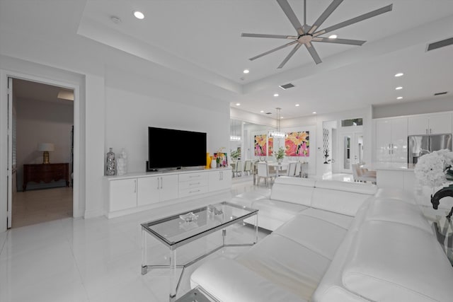 12582 Copper Mountain Pass, Boynton Beach, FL 33473 - living area featuring a ceiling fan, recessed lighting, and light tile patterned floors