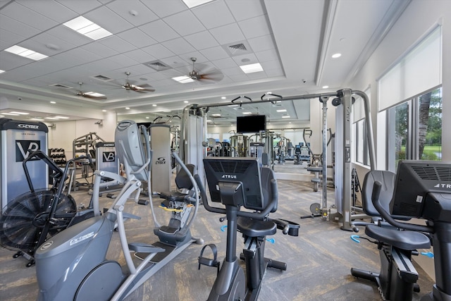 12582 Copper Mountain Pass, Boynton Beach, FL 33473 - exercise room with ceiling fan and carpet flooring