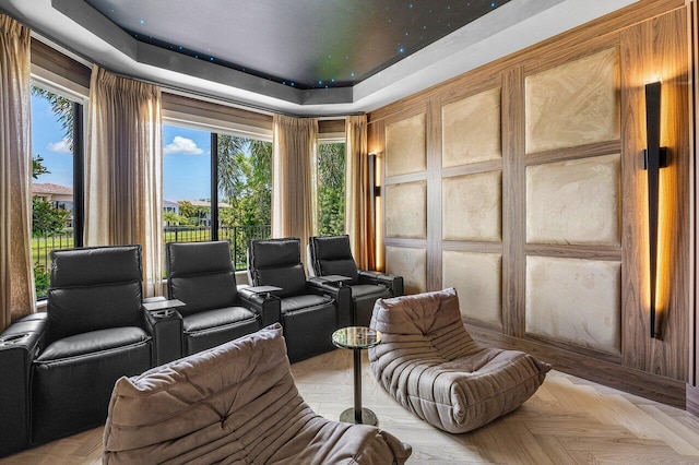 17709 Circle Pond Ct, Boca Raton, FL 33496 - home theater room featuring a raised ceiling