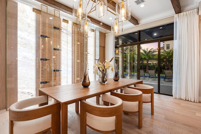 17709 Circle Pond Ct, Boca Raton, FL 33496 - dining area with wood finished floors, beamed ceiling, and recessed lighting