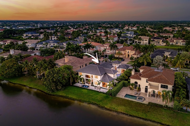 17709 Circle Pond Ct, Boca Raton, FL 33496 - aerial view at dusk of a water view and a residential view
