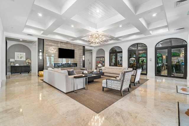 17709 Circle Pond Ct, Boca Raton, FL 33496 - lobby with coffered ceiling, recessed lighting, and beamed ceiling