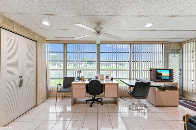 109 Lake Rebecca Dr Unit 109, West Palm Beach, FL 33411 - tiled office space featuring a paneled ceiling and ceiling fan