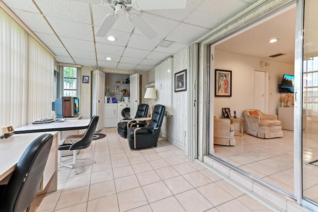 109 Lake Rebecca Dr Unit 109, West Palm Beach, FL 33411 - office space featuring washer / clothes dryer, a ceiling fan, light tile patterned floors, and recessed lighting