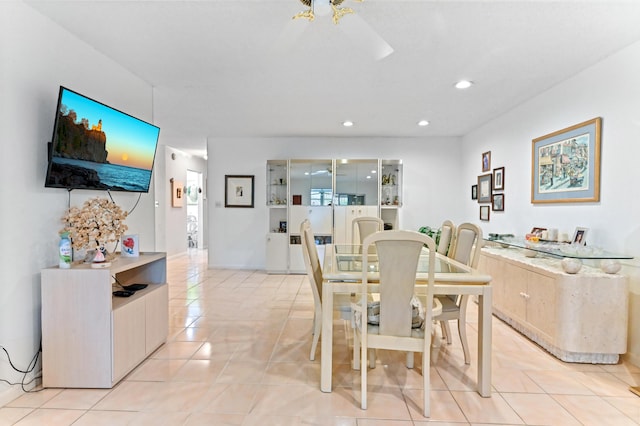 109 Lake Rebecca Dr Unit 109, West Palm Beach, FL 33411 - dining area with a ceiling fan, light tile patterned flooring, and recessed lighting