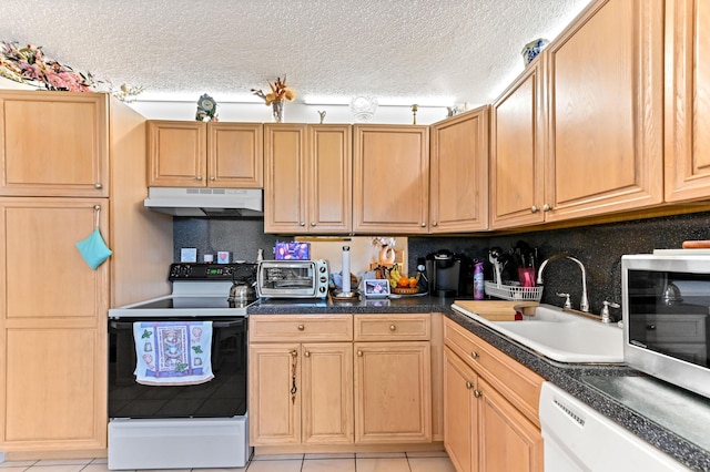 109 Lake Rebecca Dr Unit 109, West Palm Beach, FL 33411 - kitchen featuring range with electric cooktop, under cabinet range hood, dishwasher, stainless steel microwave, and light tile patterned floors