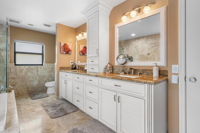 11700 Island Lakes Ln, Boca Raton, FL 33498 - bathroom featuring a shower with shower door, toilet, and double vanity