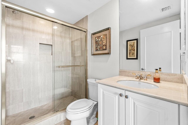 3740 S Ocean Blvd Unit 403, Highland Beach, FL 33487 - bathroom featuring toilet, a stall shower, and vanity
