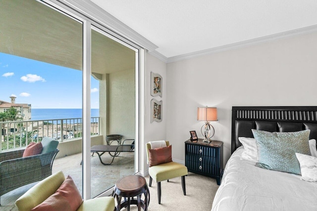 3740 S Ocean Blvd Unit 403, Highland Beach, FL 33487 - bedroom featuring carpet floors, crown molding, a water view, and baseboards