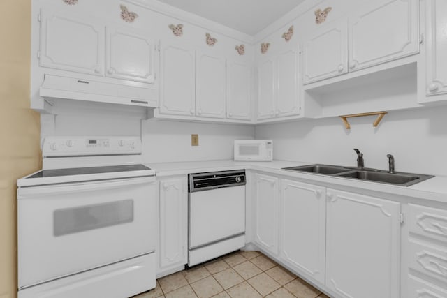 10109 45th Trl S, Boynton Beach, FL 33436 - kitchen featuring white appliances, a sink, under cabinet range hood, and white cabinetry