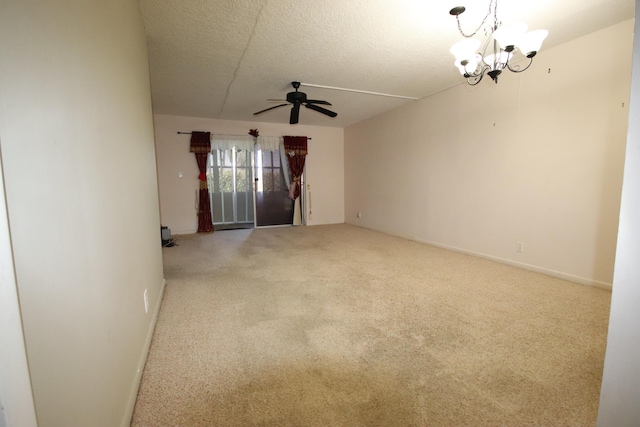 7955 NW 5th Ct Unit 103, Margate, FL 33063 - empty room featuring a ceiling fan, carpet, a chandelier, and a textured ceiling