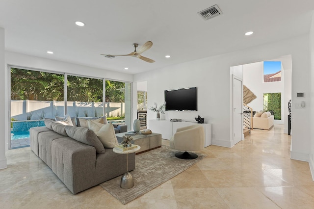 2646 NW 49th St, Boca Raton, FL 33434 - living area with recessed lighting, a ceiling fan, and baseboards