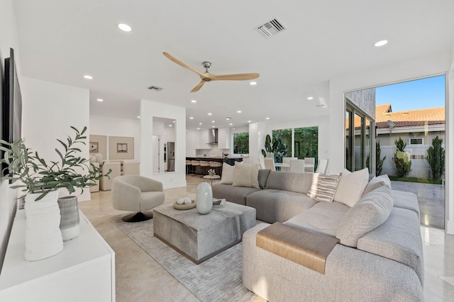 2646 NW 49th St, Boca Raton, FL 33434 - living room featuring ceiling fan, recessed lighting, and plenty of natural light