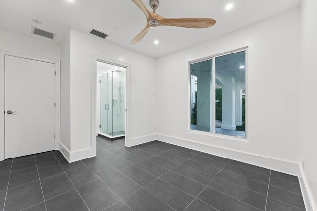 2646 NW 49th St, Boca Raton, FL 33434 - empty room featuring baseboards, dark tile patterned flooring, a ceiling fan, and recessed lighting