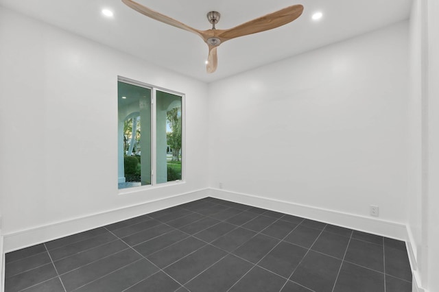 2646 NW 49th St, Boca Raton, FL 33434 - unfurnished room featuring dark tile patterned flooring, a ceiling fan, recessed lighting, and baseboards