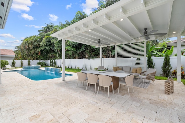 2646 NW 49th St, Boca Raton, FL 33434 - view of swimming pool featuring ceiling fan, a fenced backyard, and outdoor dining area