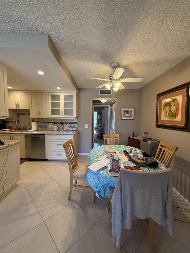 1008 Wolverton A, Boca Raton, FL 33434 - dining area featuring ceiling fan, a textured ceiling, light tile patterned flooring, and recessed lighting