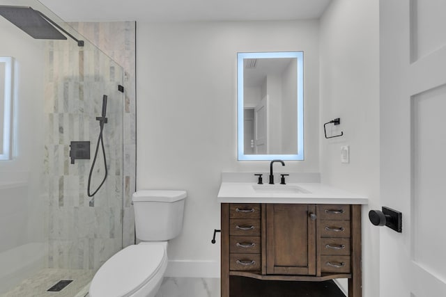 100 Paradise Harbour Blvd Unit 502, North Palm Beach, FL 33408 - bathroom featuring toilet, vanity, a stall shower, marble look tile flooring, and baseboards
