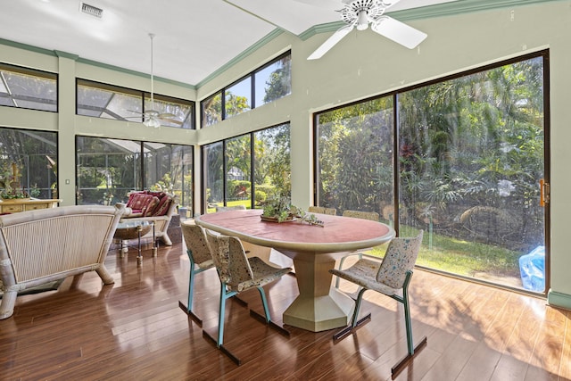 17902 Milburn Way, Boca Raton, FL 33498 - sunroom / solarium with ceiling fan, outdoor dining space, an outdoor hangout area, and lofted ceiling