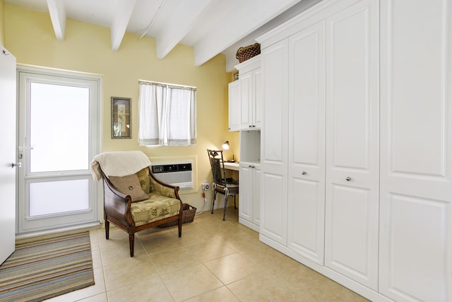 4001 S Ocean Blvd Unit 118, South Palm Beach, FL 33480 - sitting room featuring beam ceiling, light tile patterned floors, and a wall unit AC