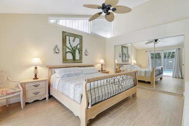 1801 S US Highway 1 Unit 7C, Jupiter, FL 33477 - bedroom with light wood-style floors, ceiling fan, access to exterior, and baseboards