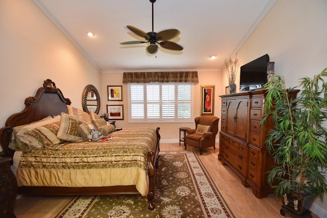 5845 NW 24th Ave Unit 1103, Boca Raton, FL 33496 - bedroom featuring light wood finished floors, ornamental molding, ceiling fan, and baseboards