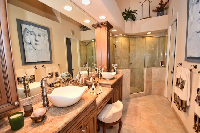 5845 NW 24th Ave Unit 1103, Boca Raton, FL 33496 - full bathroom with a stall shower, vanity, and recessed lighting