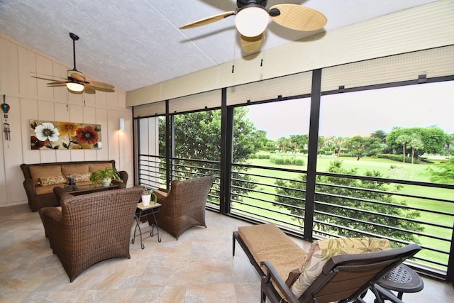 5845 NW 24th Ave Unit 1103, Boca Raton, FL 33496 - sunroom / solarium featuring a ceiling fan, lofted ceiling, and outdoor lounge area