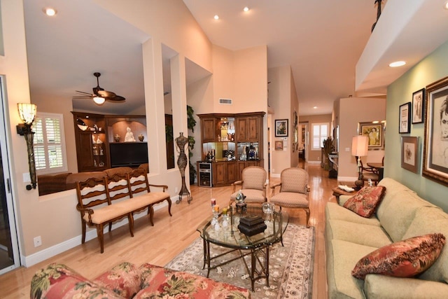 5845 NW 24th Ave Unit 1103, Boca Raton, FL 33496 - living room featuring light wood finished floors, baseboards, a ceiling fan, and recessed lighting