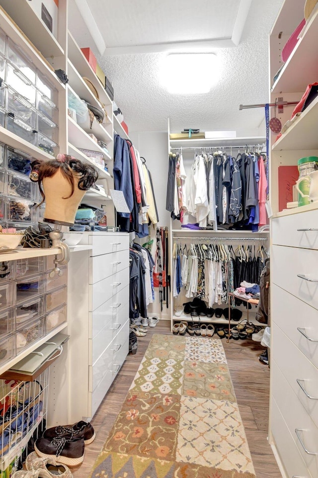 walk in closet featuring wood finished floors