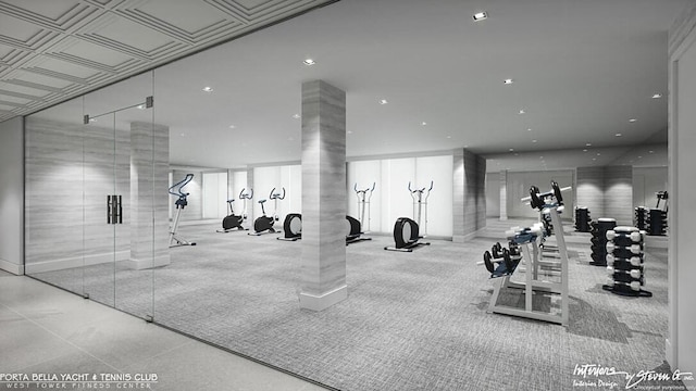 799 Jeffery St Unit 101, Boca Raton, FL 33487 - exercise room with decorative columns and recessed lighting