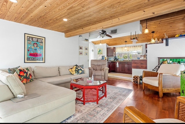 341 NE 7th Ave, Delray Beach, FL 33483 - living area featuring wood ceiling, recessed lighting, wood finished floors, and ceiling fan