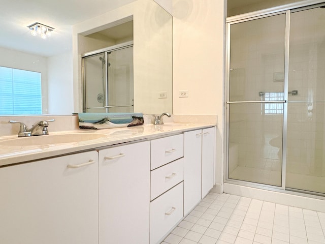 11666 Briarwood Cir Unit 1, Boynton Beach, FL 33437 - full bathroom with tile patterned floors, a shower stall, and double vanity