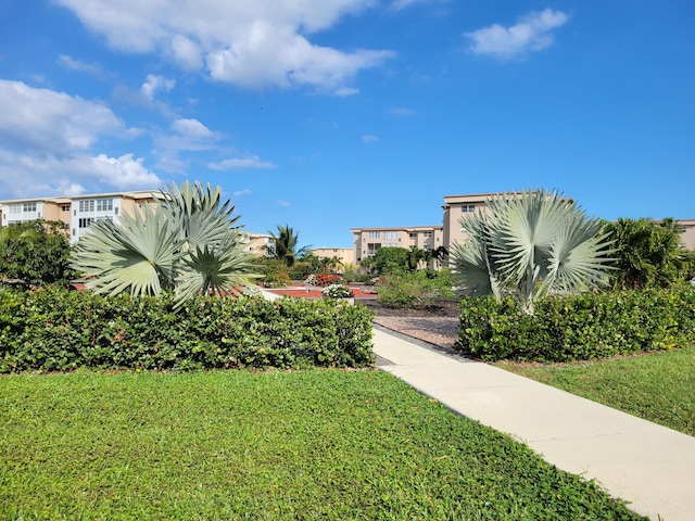 view of property's community with a lawn