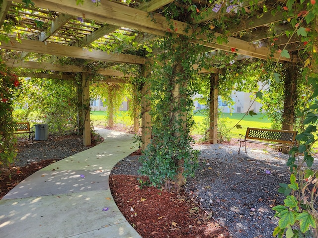 view of yard with a pergola