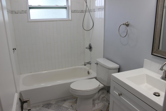 bathroom with shower / washtub combination, toilet, and vanity