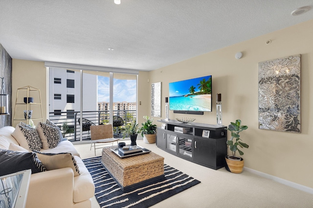 1551 N Flagler Dr Unit 804, West Palm Beach, FL 33401 - carpeted living area with a textured ceiling, expansive windows, and baseboards