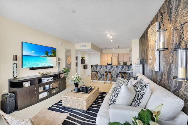 1551 N Flagler Dr Unit 804, West Palm Beach, FL 33401 - carpeted living room featuring a textured ceiling, track lighting, and baseboards