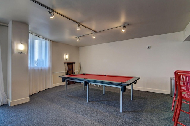 1551 N Flagler Dr Unit 804, West Palm Beach, FL 33401 - rec room featuring dark colored carpet, baseboards, track lighting, and pool table