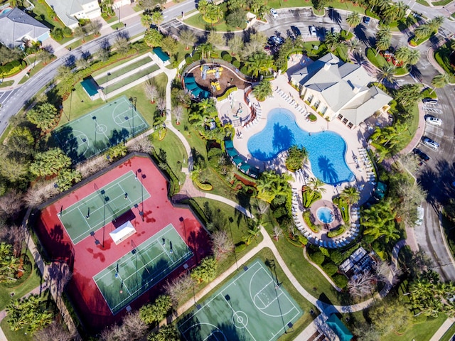 aerial view of a pool