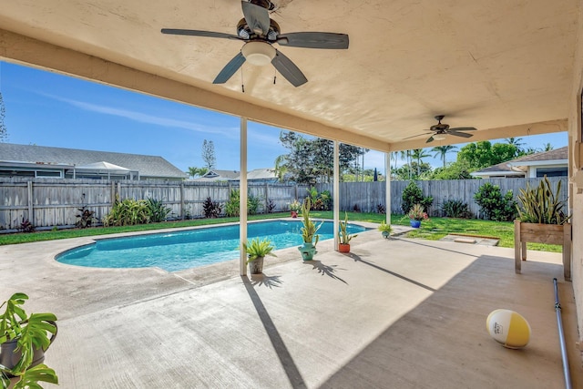 1181 Larch Way, Wellington, FL 33414 - view of swimming pool with a ceiling fan, a patio area, and a fenced backyard