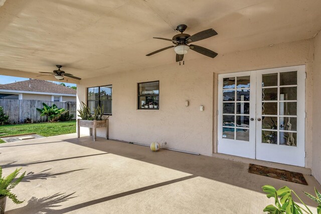 1181 Larch Way, Wellington, FL 33414 - view of patio / terrace with a ceiling fan, french doors, and fence