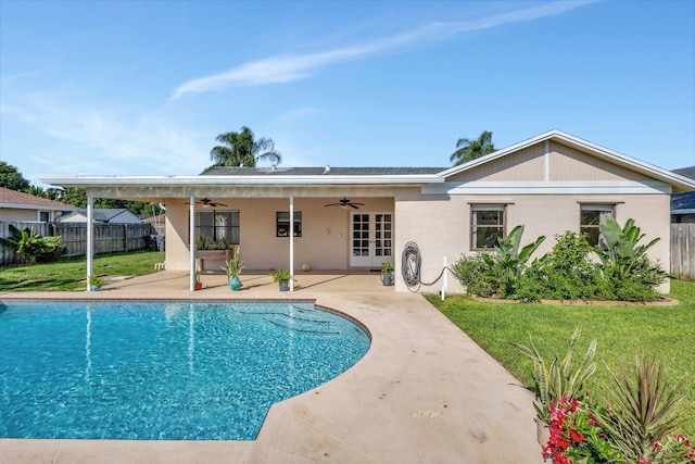 1181 Larch Way, Wellington, FL 33414 - rear view of house featuring ceiling fan, a patio area, stucco siding, and french doors