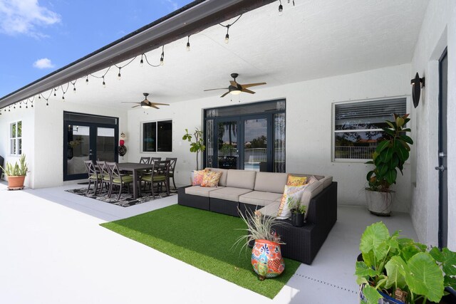 7340 Anadale Cir, Lake Worth, FL 33467 - view of patio / terrace with french doors, ceiling fan, and an outdoor living space