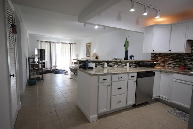 9842 Marina Blvd Unit 711, Boca Raton, FL 33428 - kitchen with rail lighting, dishwasher, a peninsula, and light tile patterned flooring