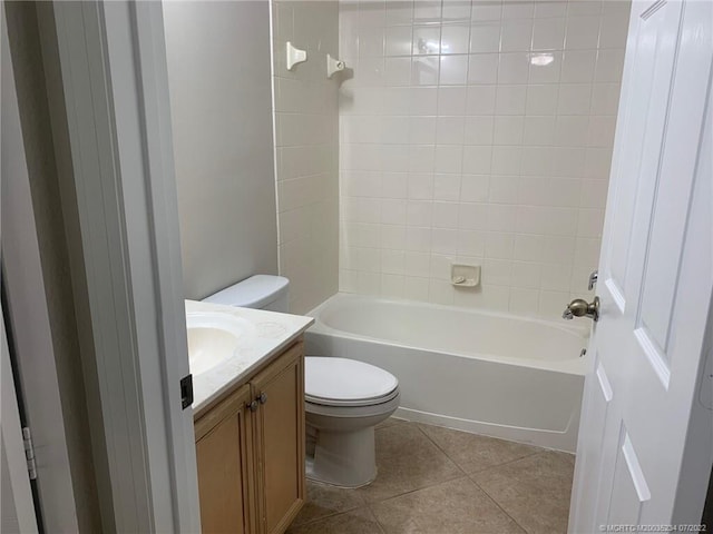 full bathroom featuring toilet, tile patterned flooring, vanity, and shower / bath combination